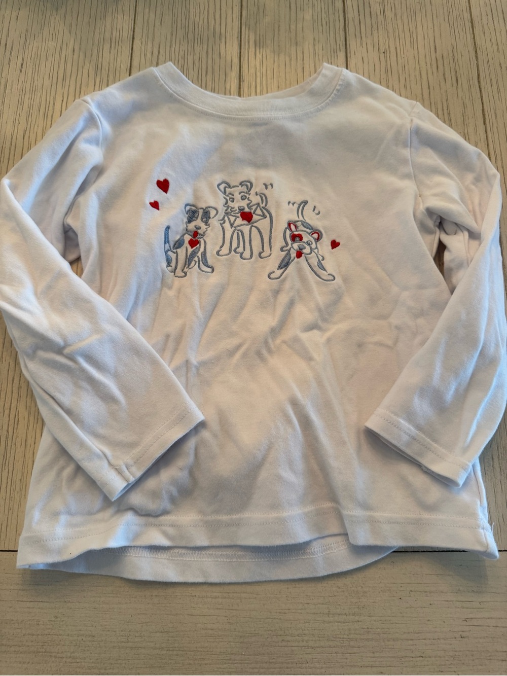 White Long-Sleeve Kids Tee with Puppy Heart Embroidery